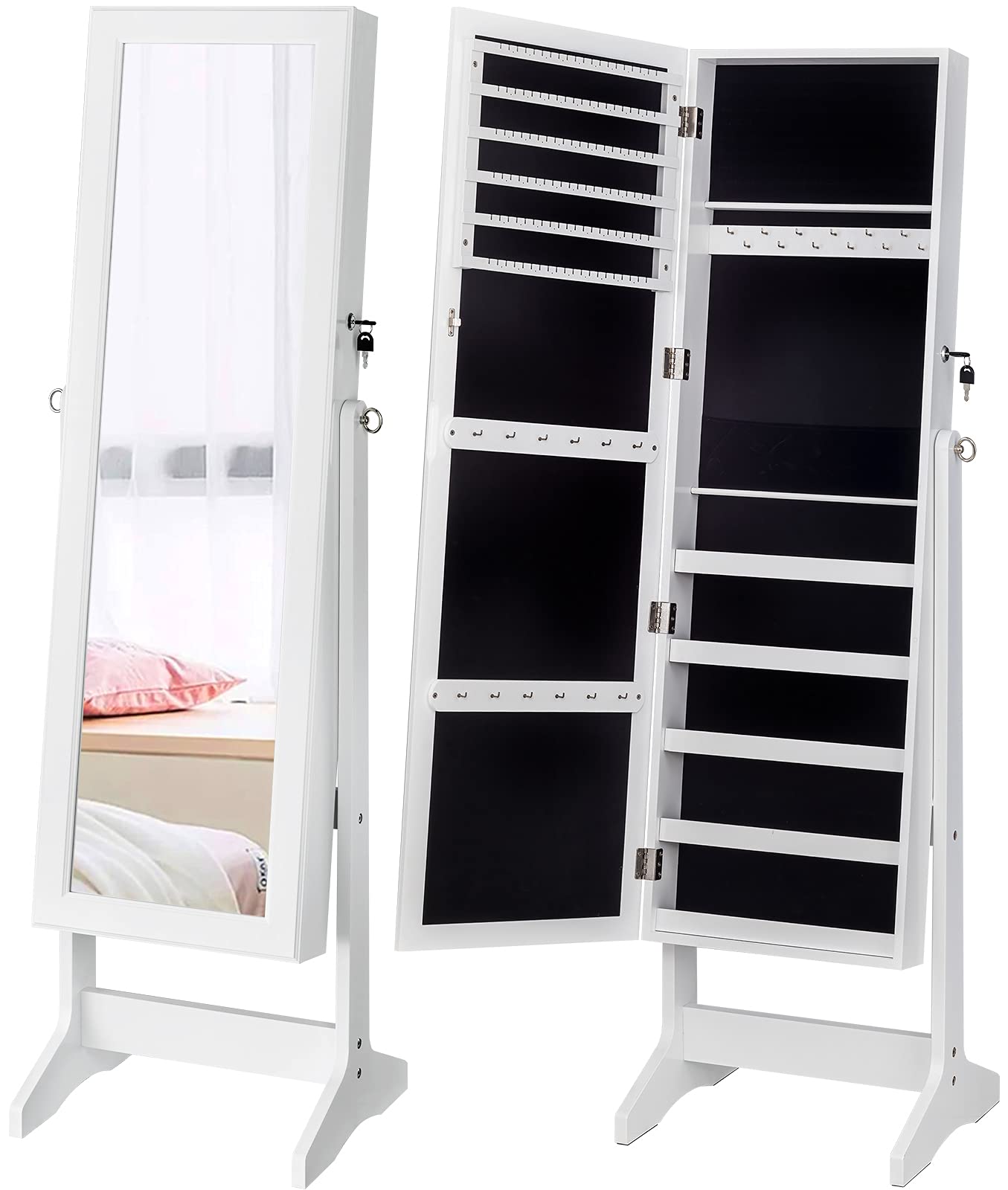 YOKUKINA Jewelry Free Standing Large Storage Lockable Armoire, Full Length Dressing