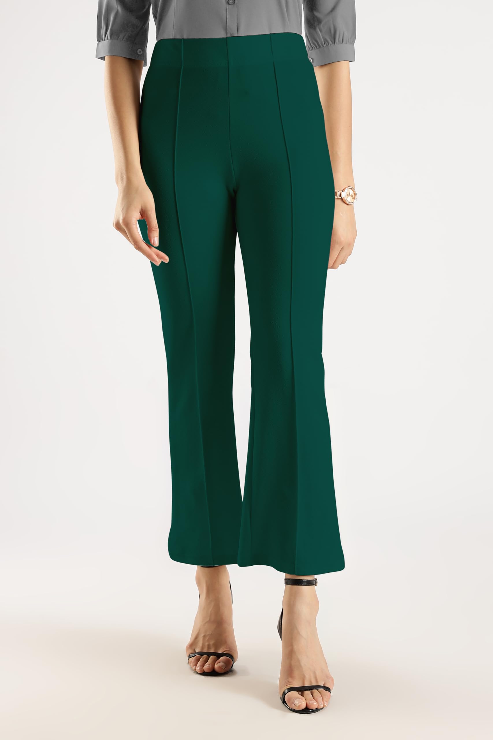 swadesi stuff Women’s Bell Bottom Trousers – High Waisted Wide Leg Palazzo Pants | Stretchy Cotton Blend Retro Pants for Casual, Office, Party-picture-41
