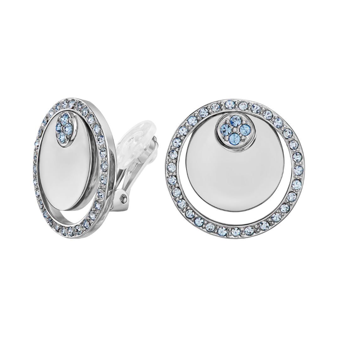 Traveller Ohrclip - Kreise - platiniert - Kristal Steine Hellblau - 157679