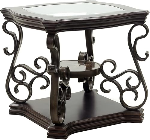 Miniatura 4 de Henf Mesa auxiliar tradicional de madera maciza mesa auxiliar rústica de vidrio de 3 niveles con estante de almacenamiento mesita de noche con parte