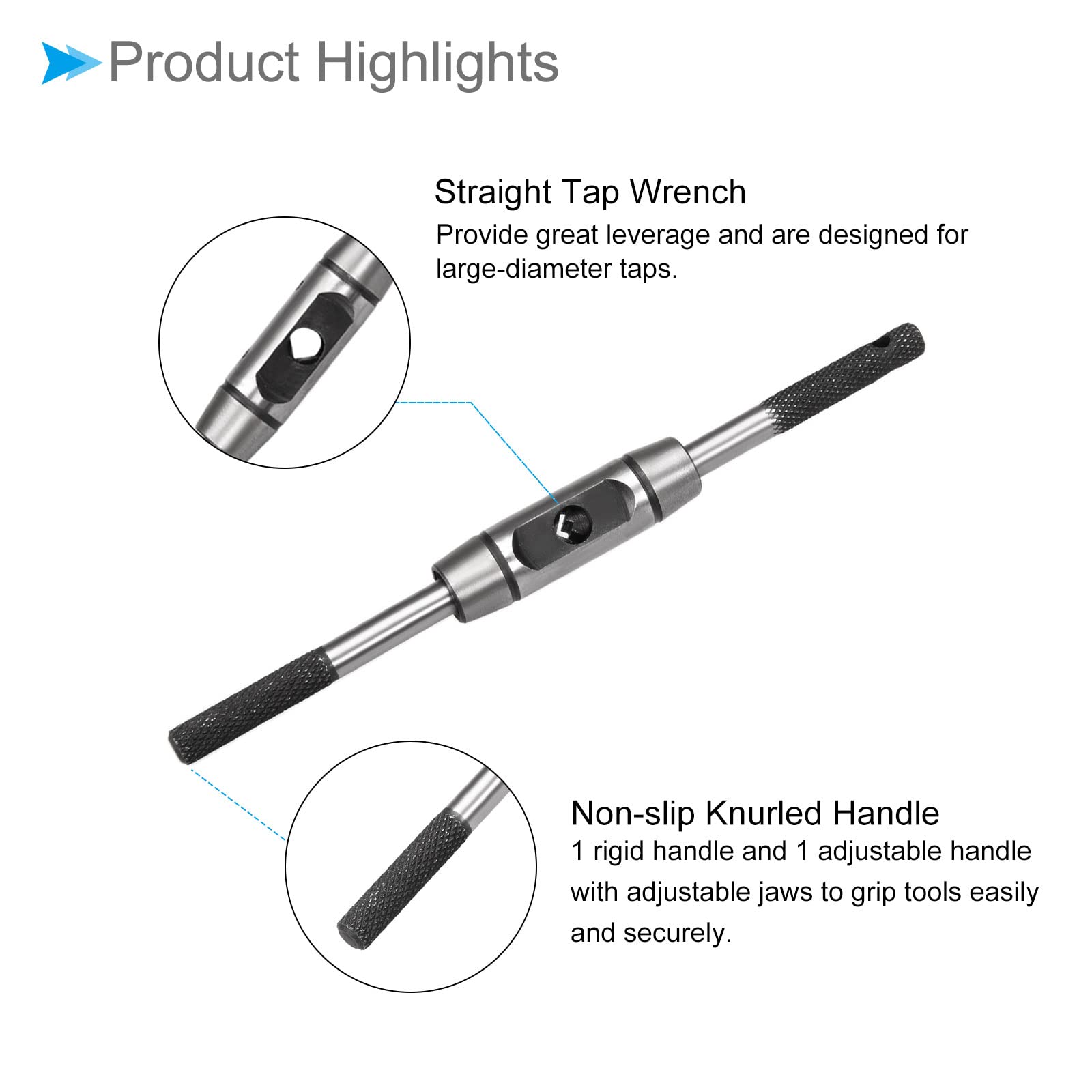 CoCud Tap Wrench, M1-M8 Size, Single End Wrench, Steel Handle, Die-Casting Body, Adjustable Jaws, Great Leverage - Image 4