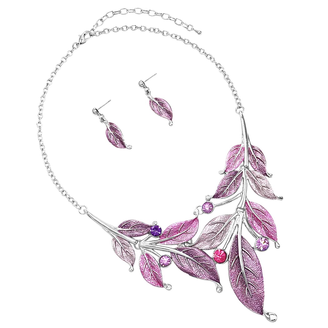 Rosemarie Collections UnbeLeafable - Parure composta da collana e orecchini da donna con strass e foglie di vite, 35,6 cm + 7,6 cm di estensione