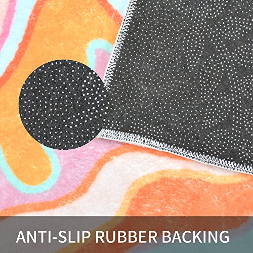 Image of Zeeinx Rainbow Modern Area Rug (2' x 3'), Faux Wool, Non-Slip, Machine Washable, Bathroom, Bedroom Rug