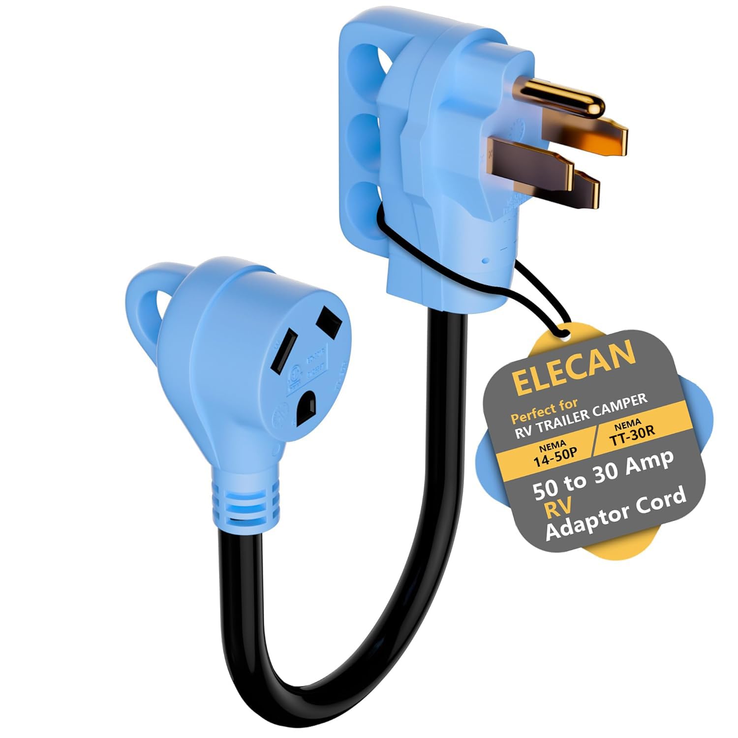 Elecan RV Adapter Cord 4 Prong 50 Amp to 3 Prong 30 Amp Dog Bone Plug Trailer Camper Power Converter, NEMA 14-50P Male to TT-30R Female, STW 10AWG,