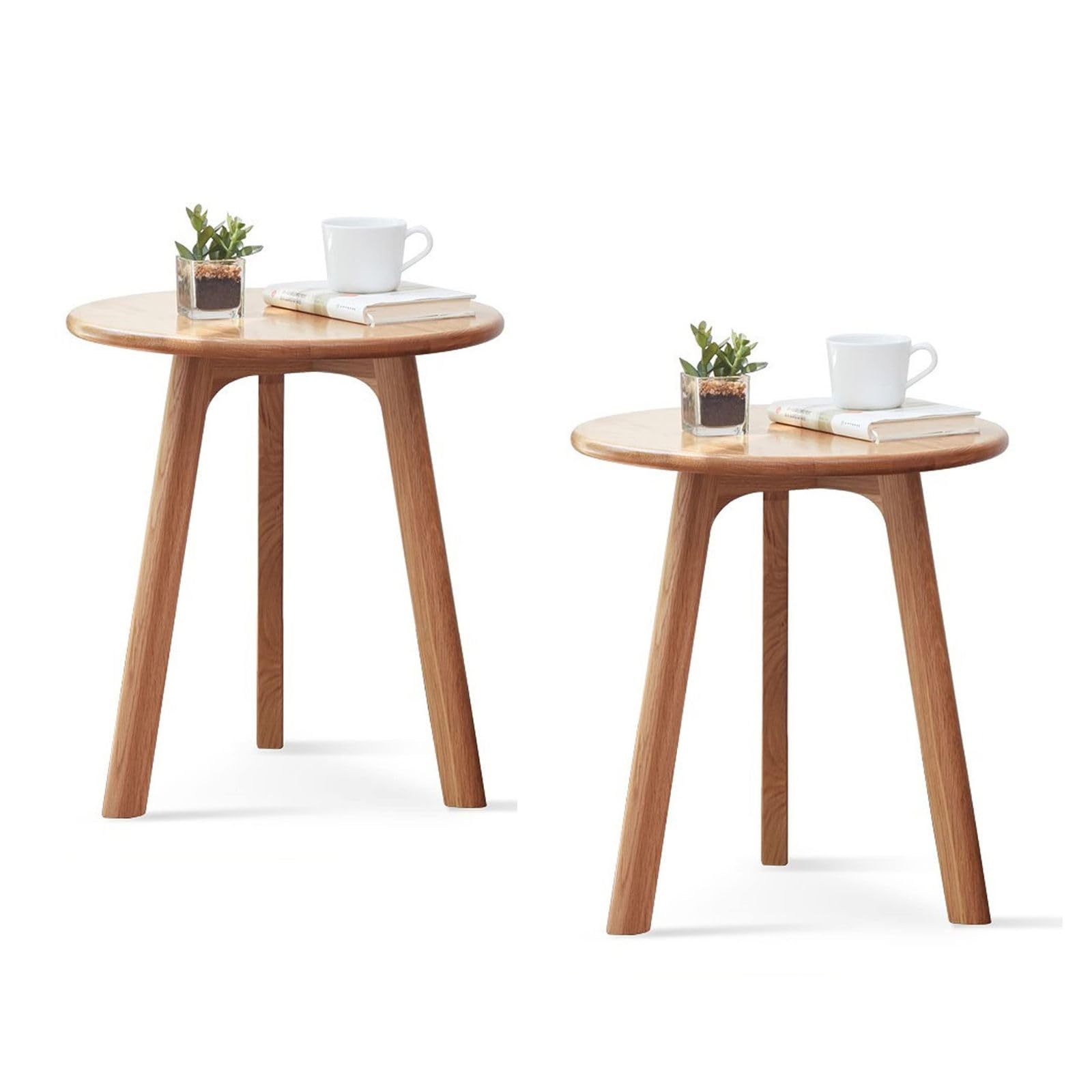 Vadisun 100% Solid Oak Round Side Table Set of 2, Small Bedside Table for Small Spaces, Living Room End Table with Stable Frame, Modern Nightstand for