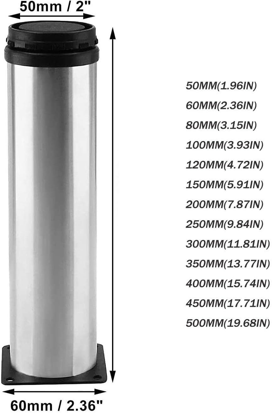 4 Pack Dining Table Legs Bed Adjustable Legs Table Support Rack Stainless Steel Adjustable Furniture Legs Cabinet Leg,80mm(3.15in) ()
