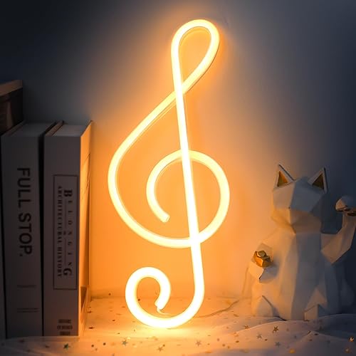 ENUOLI Letrero de luz LED de neón con notas musicales para decoración de pared, funciona con bateríaUSB, luz nocturna decoración de mesita de noche