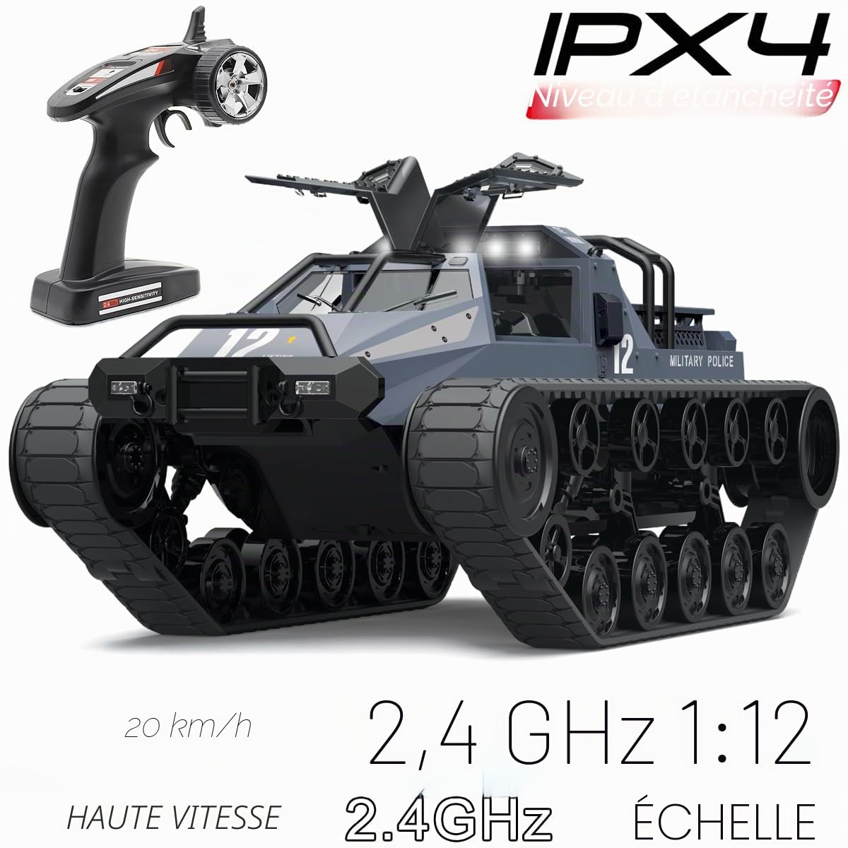 Mostop Télécommande Crawler High Speed Tank Offroad 4WD RC Voiture 2,4 GHz Army Truck 1/12 Drift Tank pour Enfants Adultes Rouge SG-1203