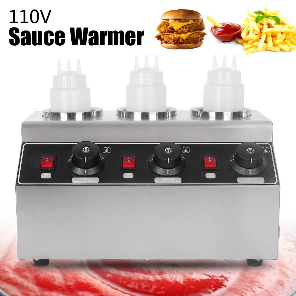 OCASAMI Commercial Electric Sauce Warmer Dispenser 240W Jam Sauce Warmer Adjustable Temperature 30-85? 110V (3 Bottles)