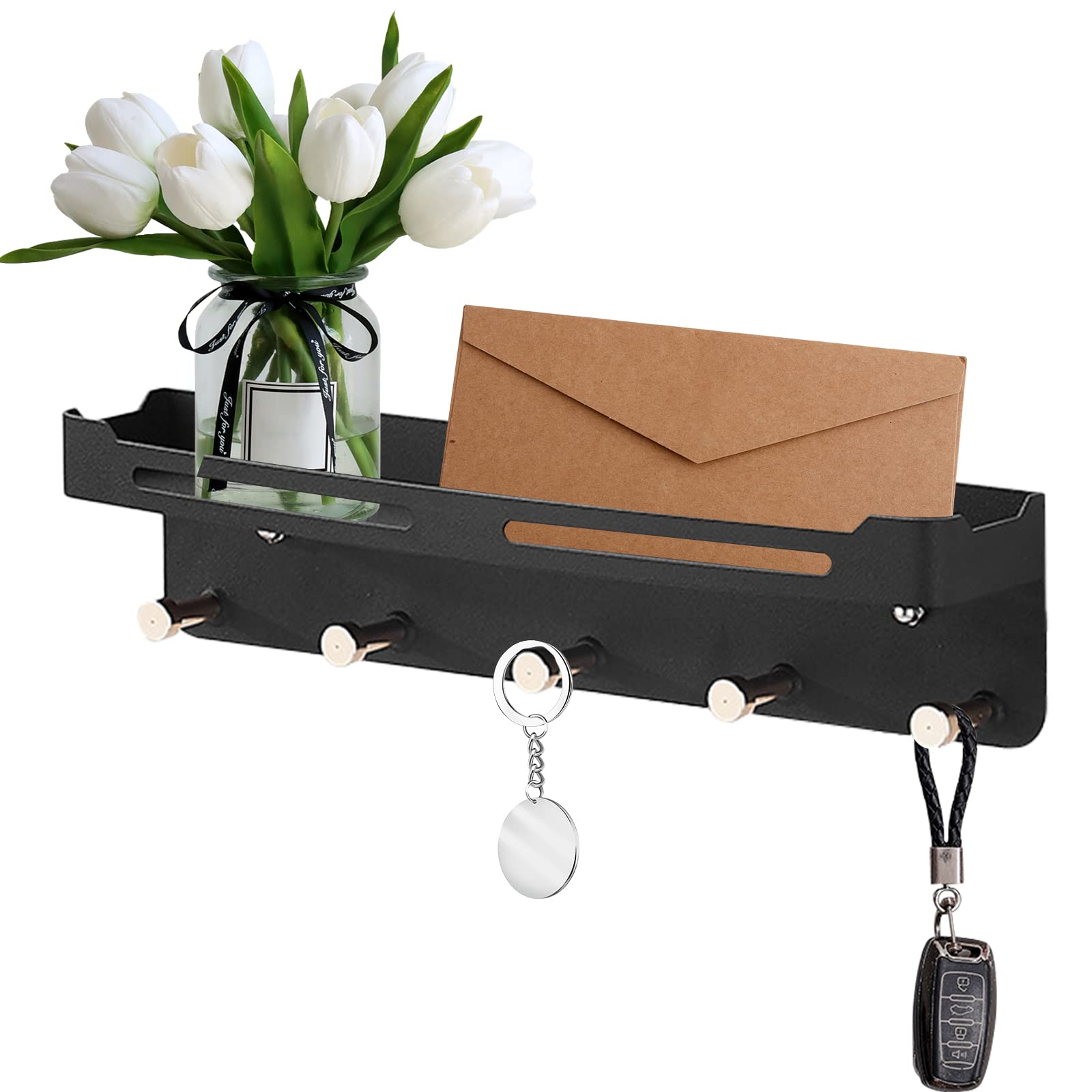 Naedien Key Holder for Wall, Stainless Steel Key Hooks Wall Mounted Self Adhesive Holder for Keys, Key Rack Key Hangers for Wall Key Holder for Living Room, Kitchen, Office