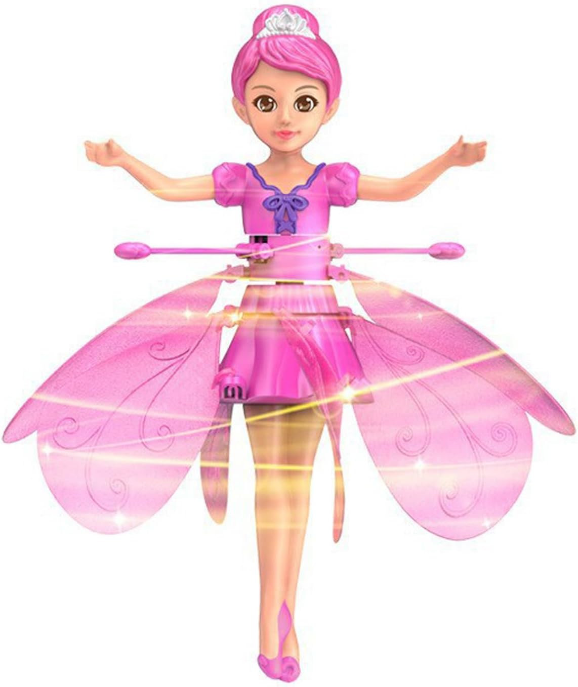 HENRYZH Remote Control Flying Doll Hand Gesture Sensing Flying Device Dancing Robot Princess with Crystal Wings 360 ° Free Rotating Robot Toy (Pink)