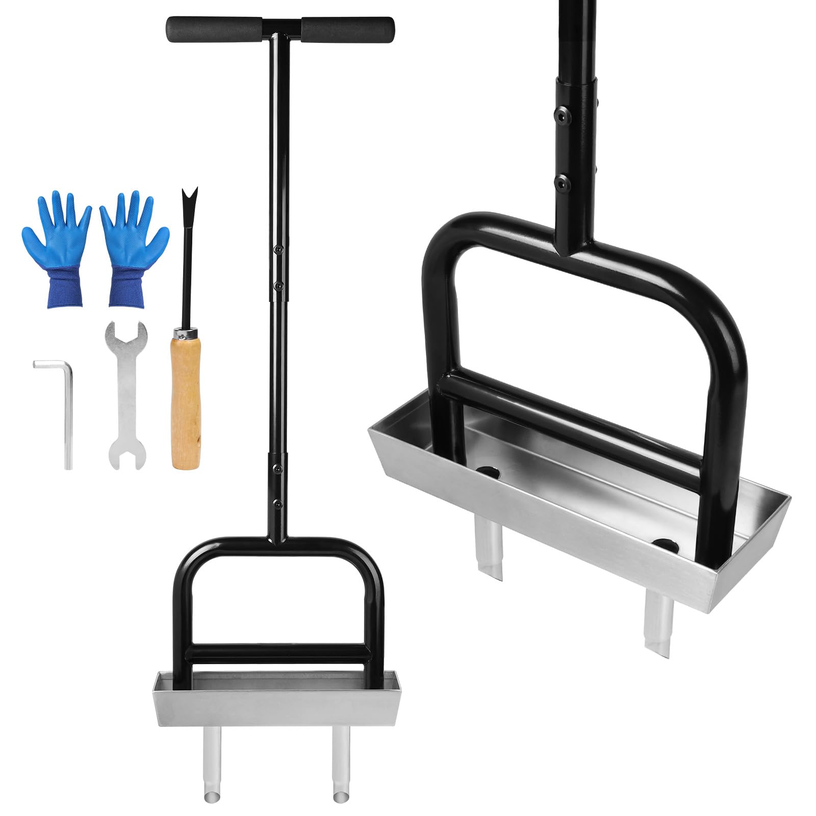 lalago Aerificatore Manuale a 2 Punte con Vano Porta Attrezzi, Scarificatore Manuale 93 cm, Aerazione del Prato, Picchio da Prato per Dissodare Il Terreno e Migliorare Il Prato