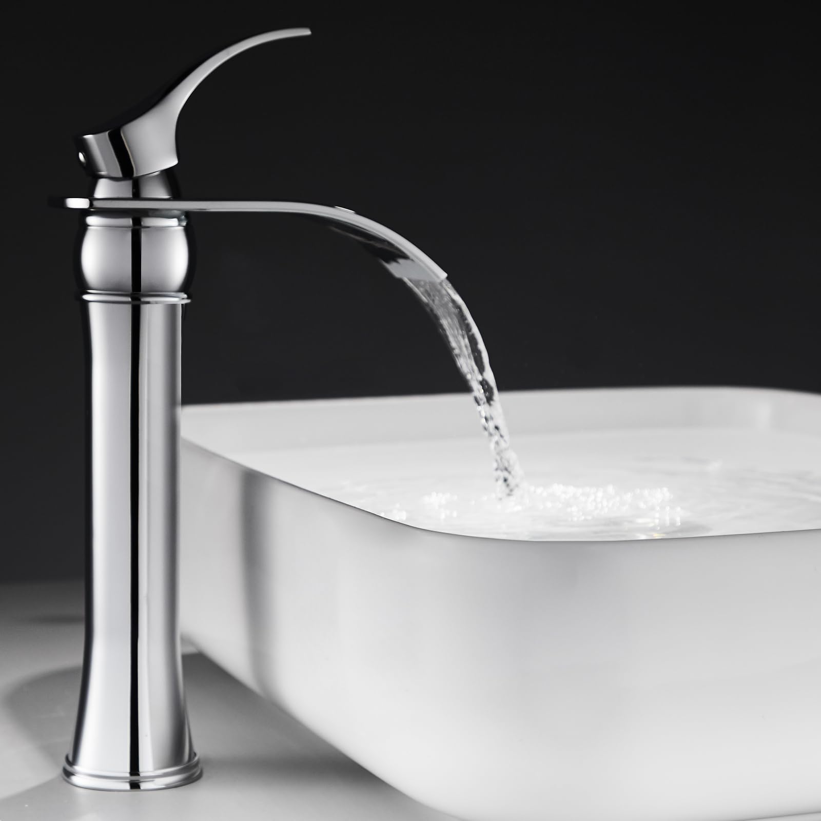 ROVOGO Chrome Waterfall Tall Basin Mixer Tap, Single Handle Bathroom Sink Mixer Tap, High Rise Bathroom Mixer Sink Faucet