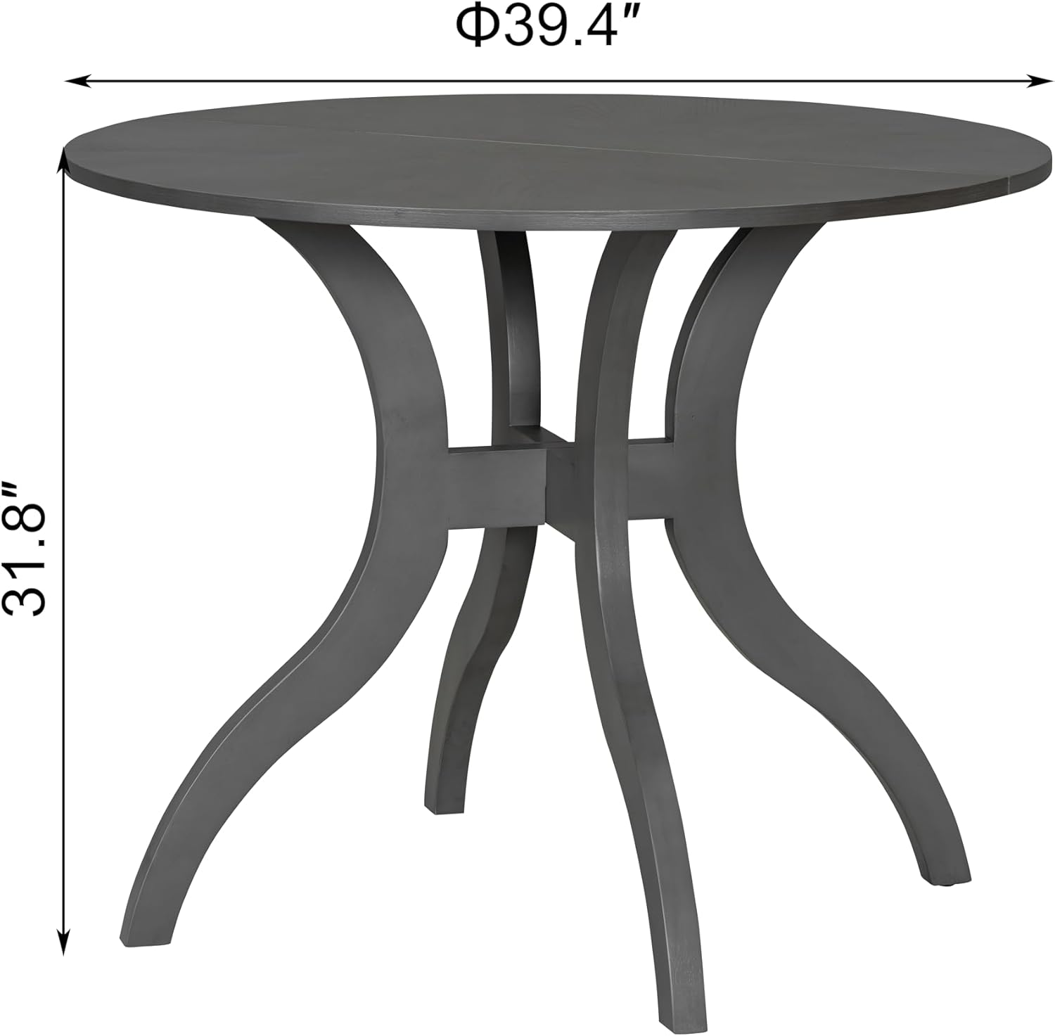 Dining Table Set, 39.4" Round Table + 2 Chairs, Traditional Solid Wood Kitchen Set with Inlaid Tabletop, Elegant Curved Legs for Dining Room, Grey+White