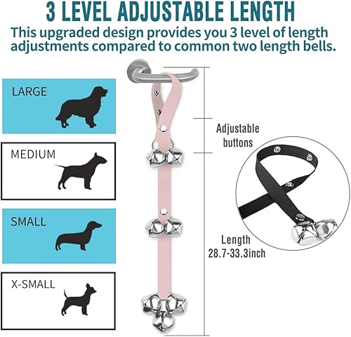 Vista 21 de BLUETREE Paquete de 2 timbres para perros de alta calidad, campanas ajustables para entrenar a tu cachorro de la manera fácil, 7 timbres extra