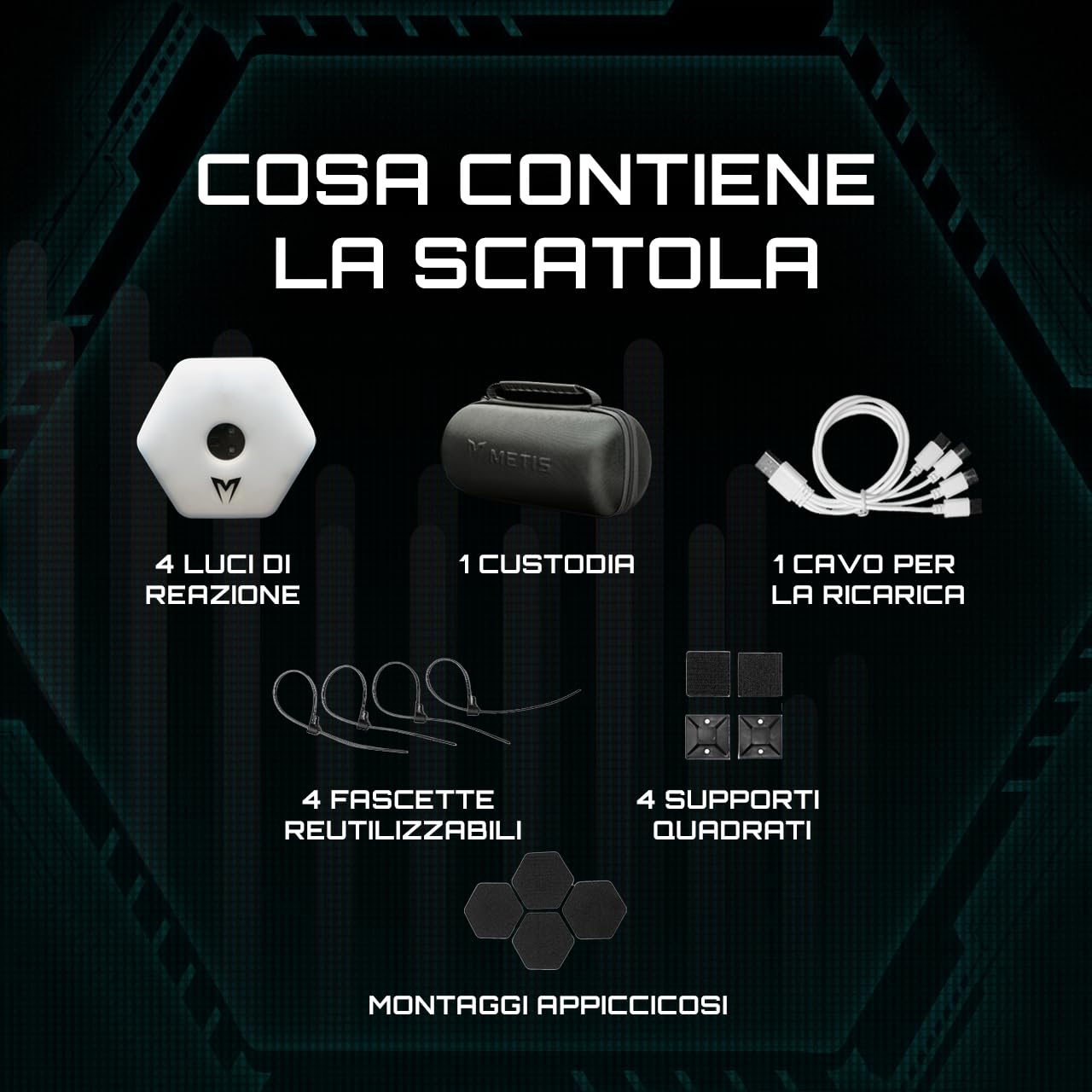 FORZA METIS Luci per Allenamento di Reazione [4/8] - Migliora Agilità, Riflessi E Tempi di Reazione | Connette App | Feedback in Tempo Reale | con Custodia