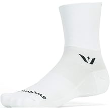 Swiftwick - ASPIRE FOUR, Quarter Crew Socks for Cycling and Trail Running, White, Medium