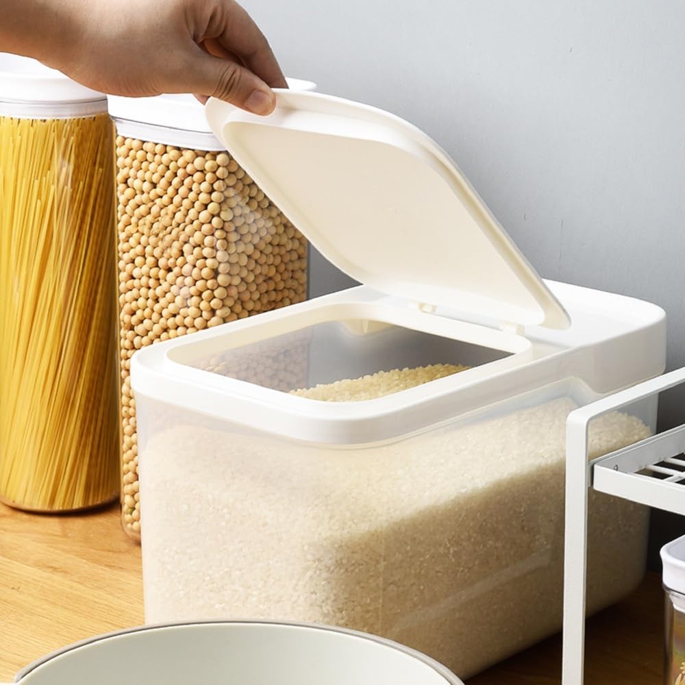 Dispensador de Granos, contenedor de Alimentos de Cocina de 5 kg, contenedor de Almacenamiento de Alimentos con Cuchara de arroz Lavada, contenedor de Alimentos para Mascotas,B