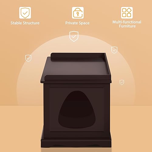 Miniatura 3 de Yaheetech Caja de arena de madera para gatos caja interior para gatos con puertas dobles mesa auxiliar decorativa oculta para mascotas para sala de