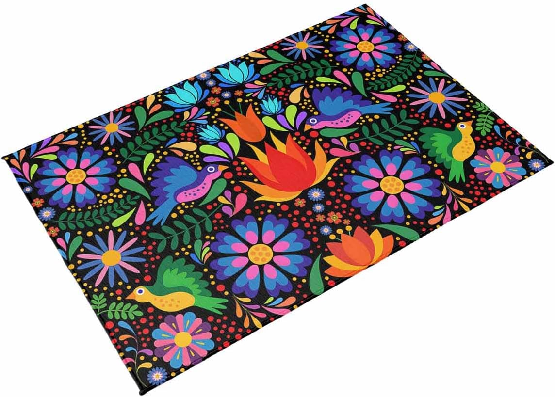 Outdoor Rug 4x6 ft Colorful Mexican Floral Outdoor Large Area Rug Non Slip Rubber Bird Rustic Assorted Flower Front Door Mat RV Rug Camping Carpet Patio Outdoor Rugs for Backyard Balcony Porch Indoor