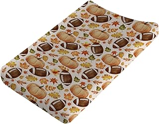 Fall Pumpkin Football Leaves Changing Pad Covers Thanksgiving Harvest Diaper Change Table Pad Covers for Baby Girls Boys Ultra Soft Breathable Stretchy Fitted Changing Table Cover 32'x16'