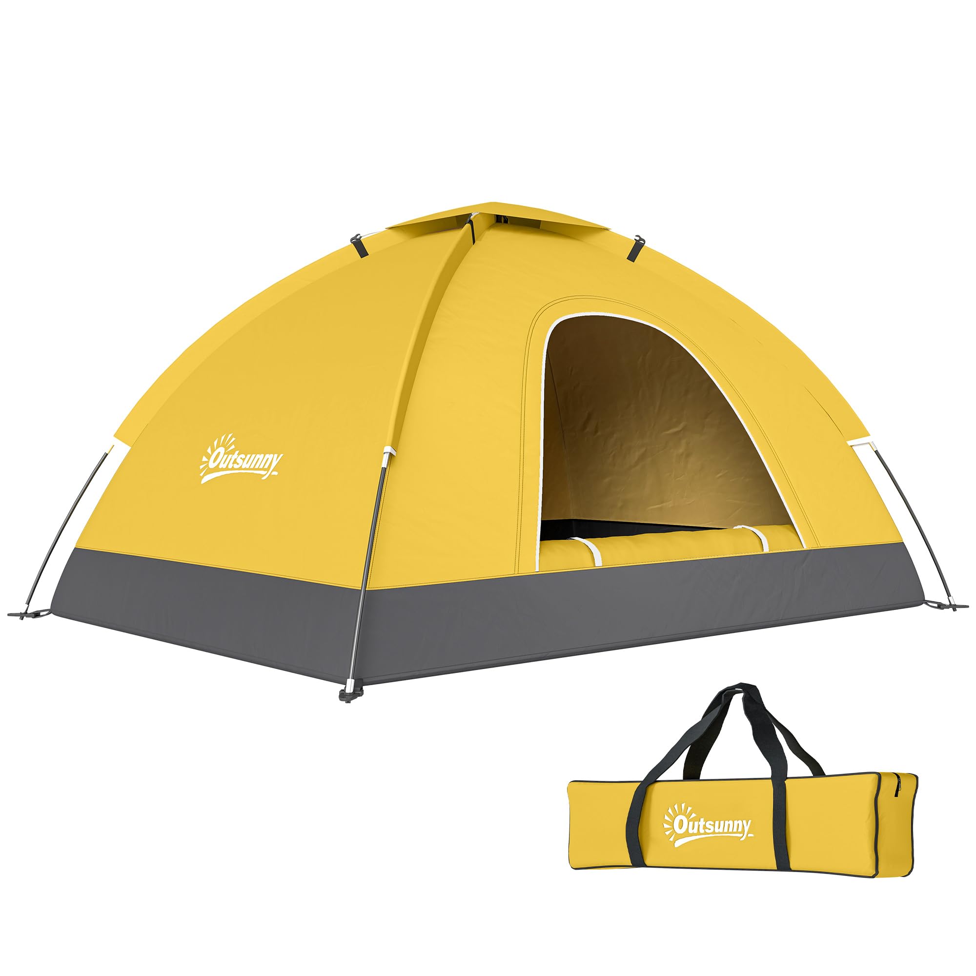 Outsunny 2 Person Camping Tent, Dome Tent with Zipped Doors, Storage Pocket, Portable Handy Bag, Yellow — image 1