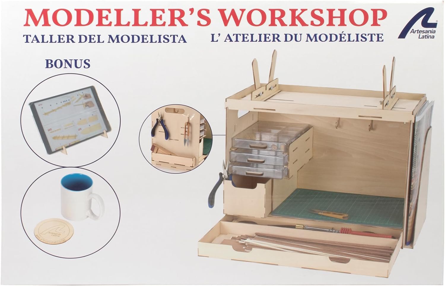 Artesanía Latina - Taller del Modelista - Mesa de Trabajo para Modelismo - Modelo 27648N - Kit de Herramientas de Maquetas para Montar