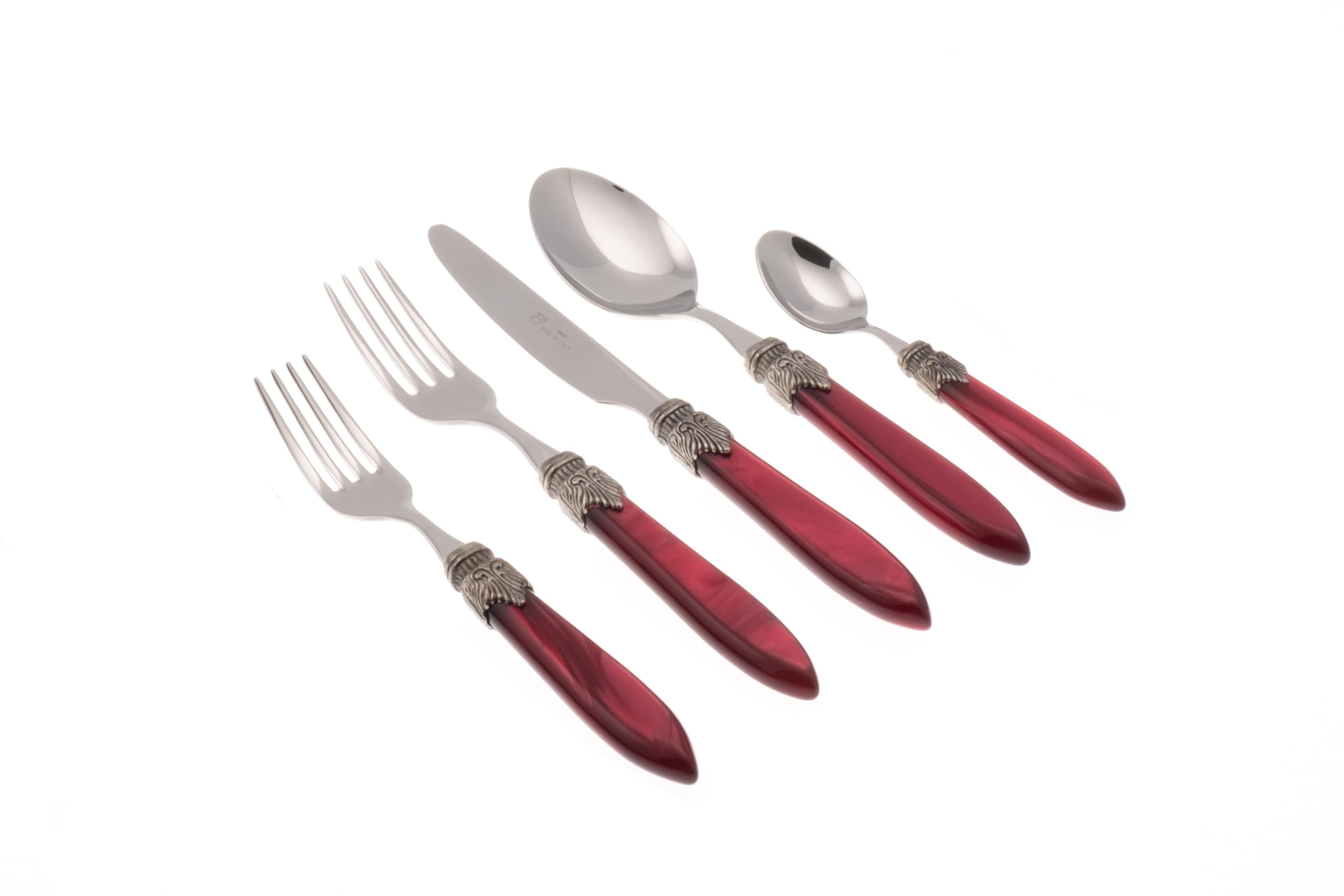 Euro CeramicaLaura Collection 18/10 Stainless Steel Flatware Place Setting, 5 Piece Set, Red