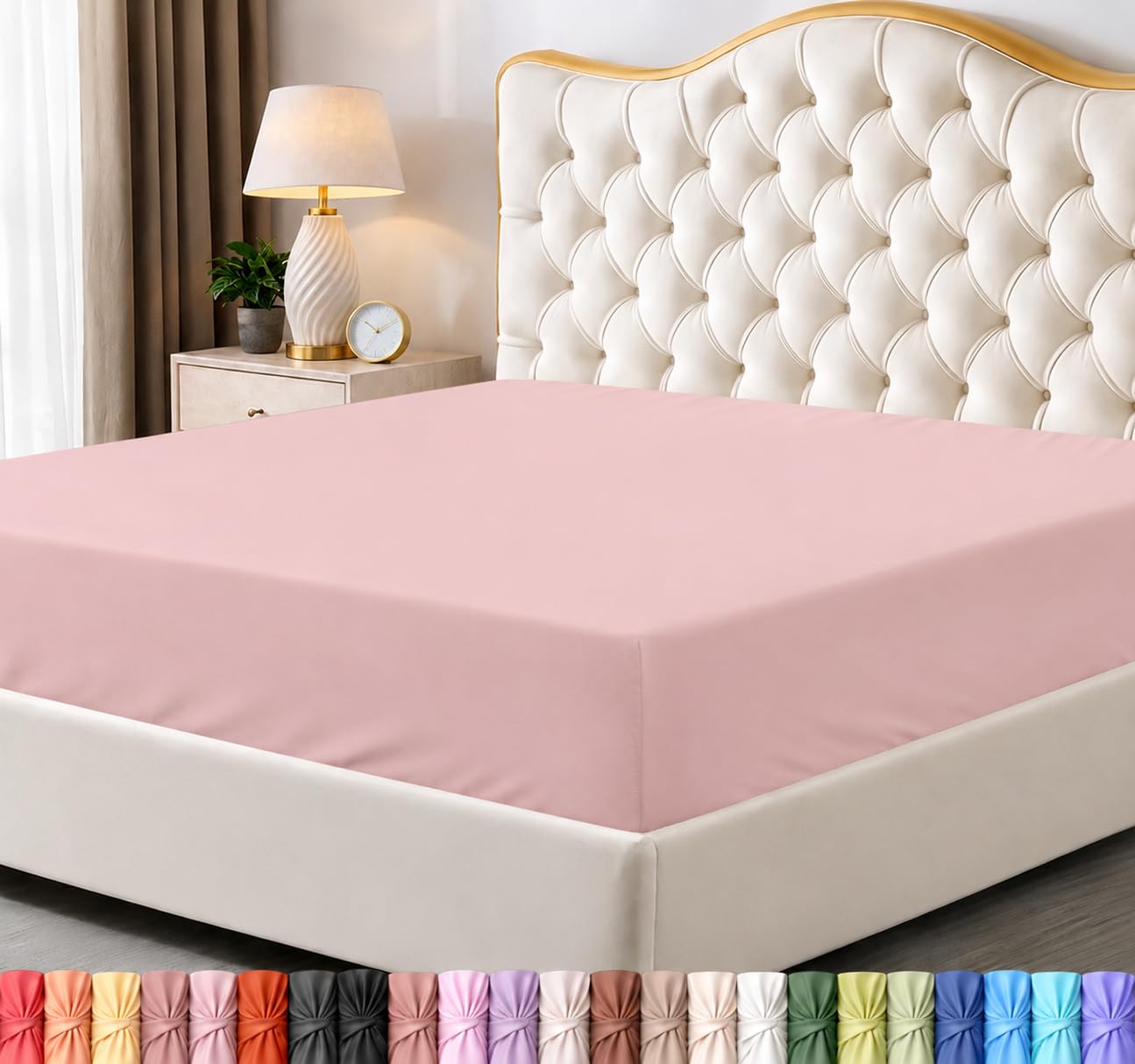 Queen Fitted Sheet, Ultra Soft Fits Up to 15 Inch Deep Pocket, Blush Pink — image 1