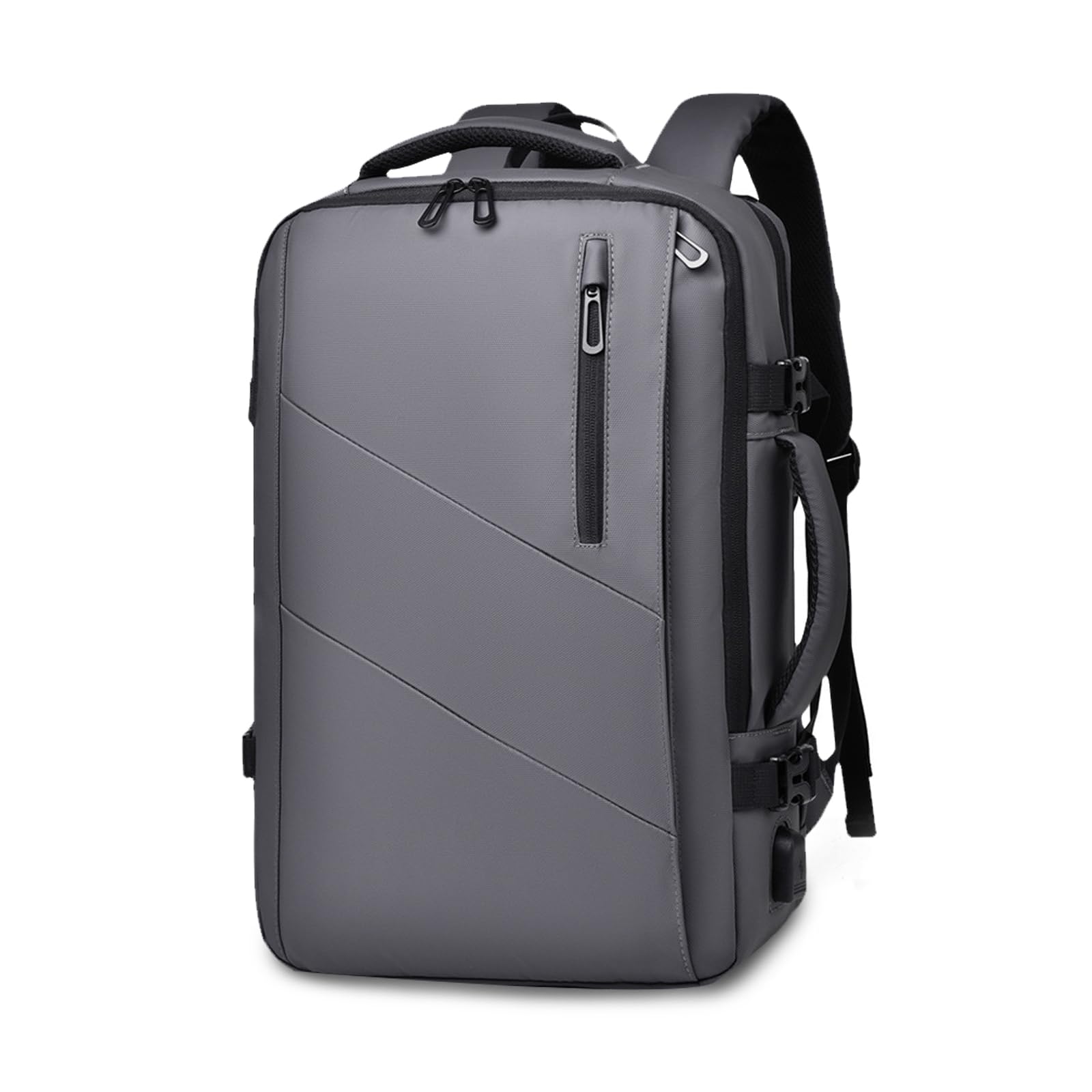 FANDARE Mochila Viaje Expandible 19-33L Equipaje de mano Cuero impermeable PU Bolsa de Viaje Hombre Laptop Bolso de mano con USB Bolsa de Mano Mochila Viaje Cabina Avion Bolsos para Negocio Trabajo