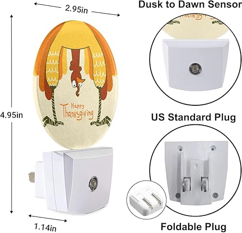 Miniatura 3 de Divertida luz nocturna decorativa de pavo con enchufe para el día de Acción de Gracias, lámpara LED automática de ahorro de energía, luces redondas,