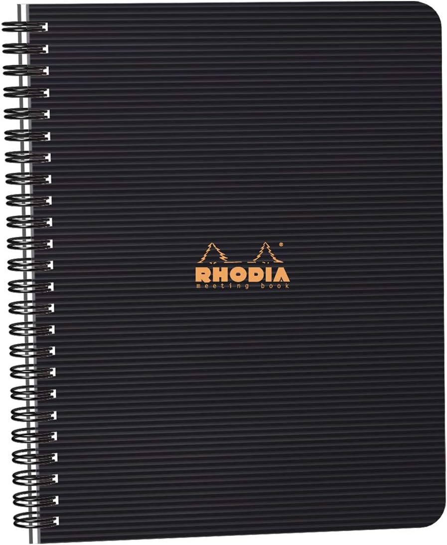 119941C - Spiral Notebook (Full Bound) Meeting Book Black A5+|Pre-Printed Date/Notes/Action|160 Detachable Pages |Paper Clairefontaine 90g - Cover Polypro (Plastic) Rhodiactive