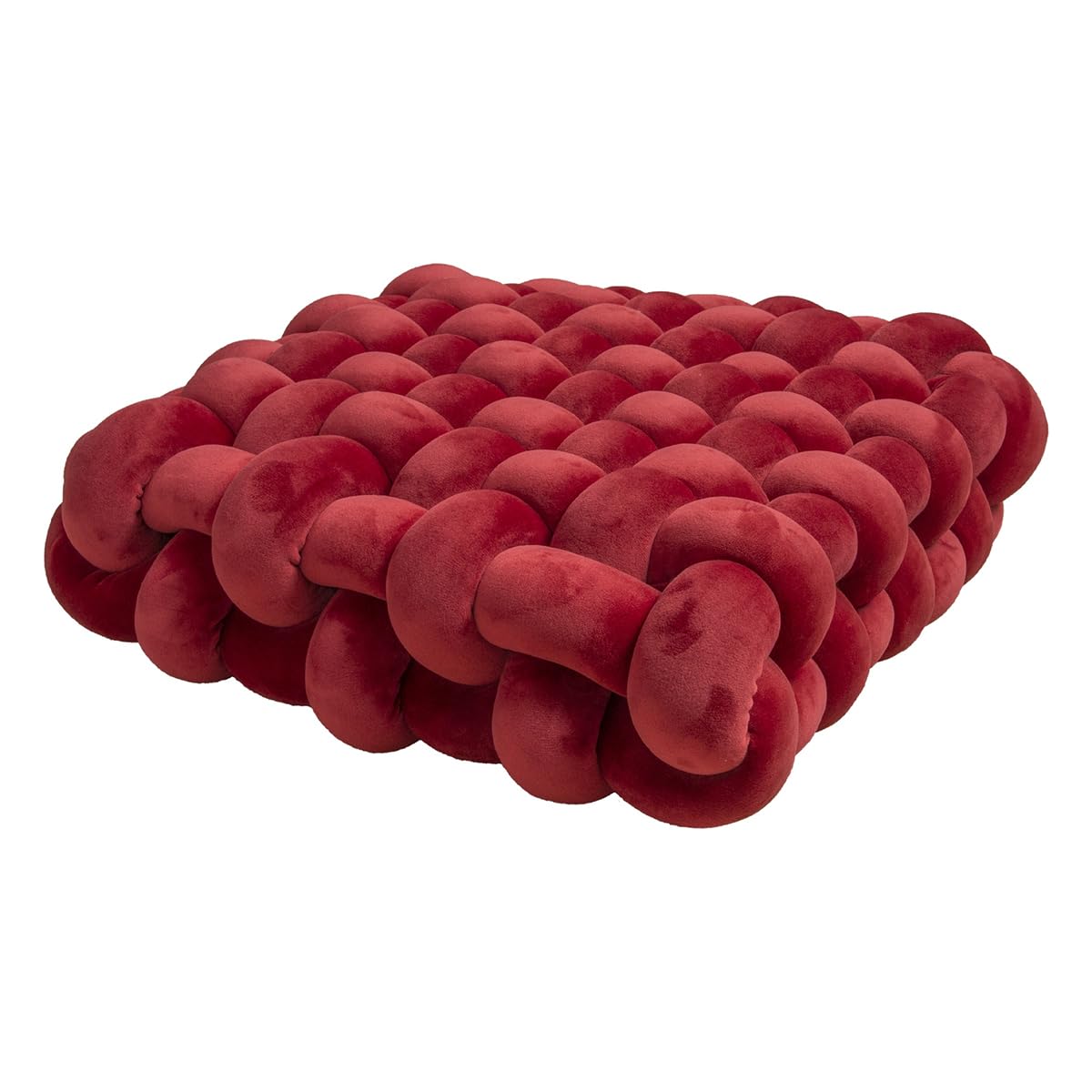 Dazzluxe Knot Throw Pillow Home Decoration Cushion, Square Handmade Woven Knotted Seat Cushion for Living Room Bedroom Solid Color Light Luxury Style,Wine Red,30 * 33 * 12cm