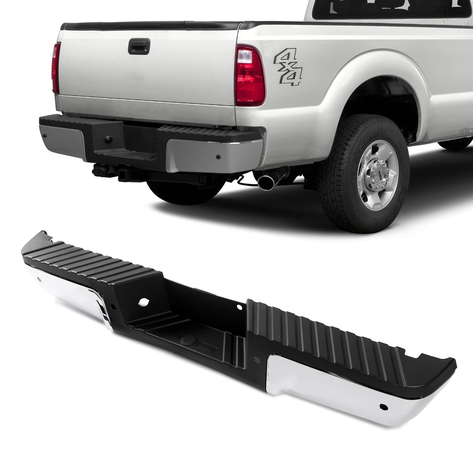 Rear Step Bumper Fits for 2008-2016 Ford F250 F350 F450 Super Duty with Parking Sensor Holes, Back Bumper Assembly Replacment Steel Chrome FO1103150 9C3Z17906D-PFM