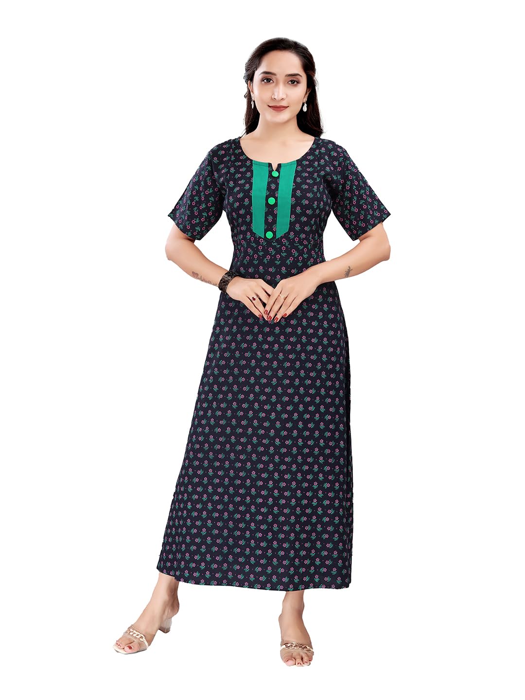 B2 Maternity Nighty for Nursing & Feeding - Cotton Long Maxi Night Dress with Zipper-image-26