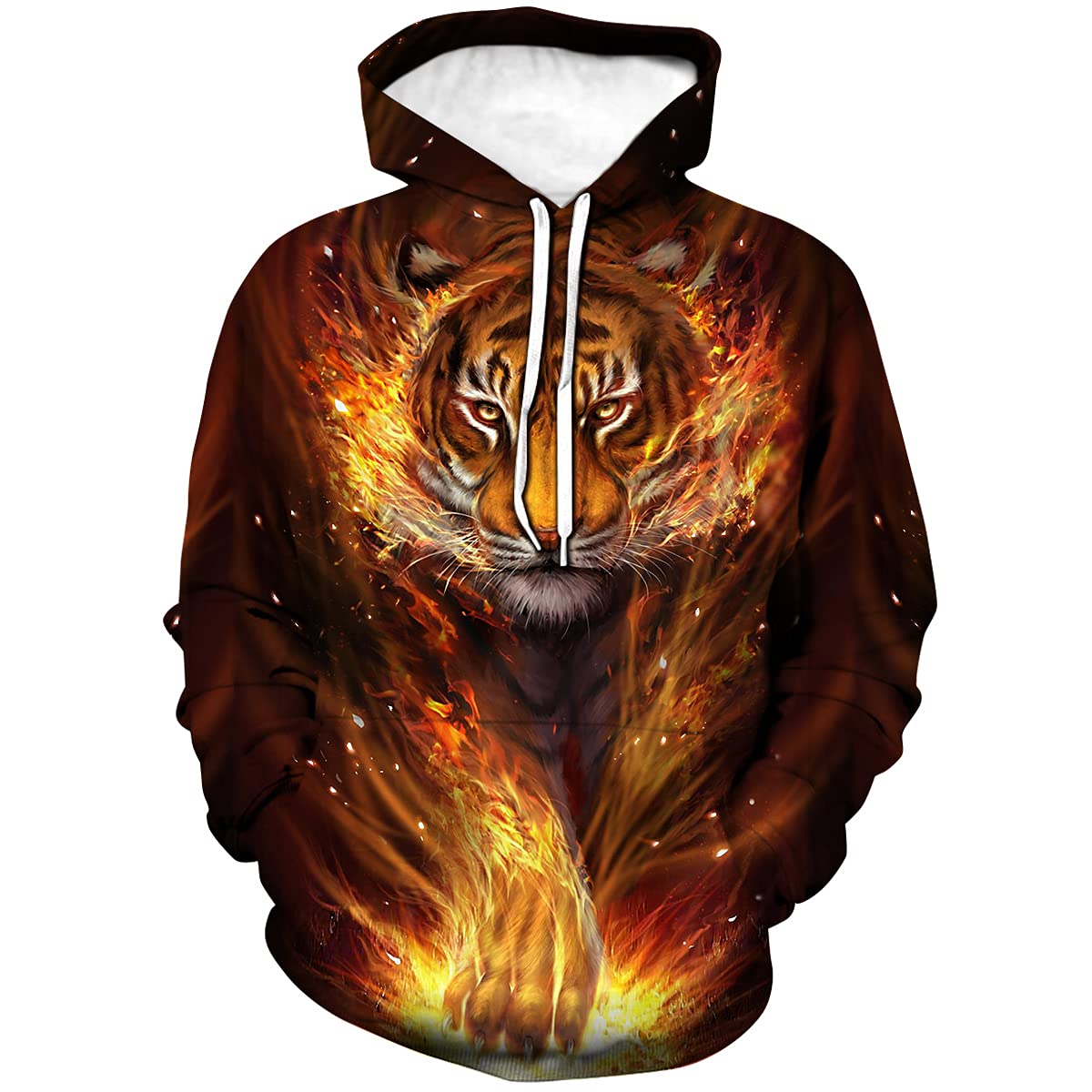 Unisex Men's 3D Printed Novelty Pattern Hoodies Tiger Hoodie Pullover Sweatshirt,orange,4XL