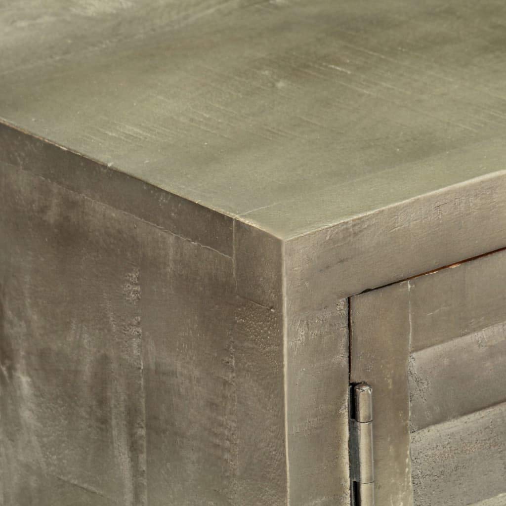 Hothingwell Mobile TV in legno massiccio di mango, 110 x 30 x 48 cm, colore: Grigio | 2 porte, 2 ripiani, gambe in acciaio ottone, archiviazione DVD e console