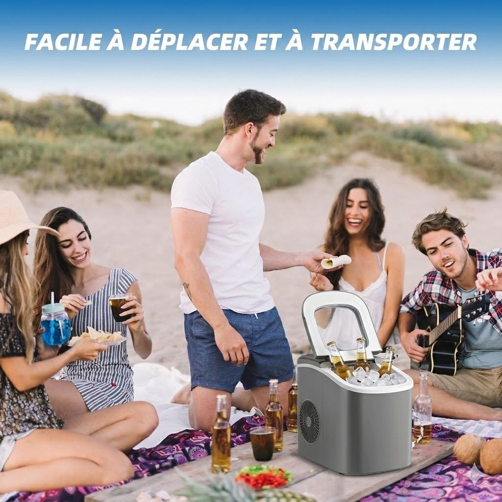 Machine à Glaçons Portable 12kg par 24h Produit 9 Glaçons en 6 Minutes Appareil avec Fonction Autonettoyante Capteur Infrarouge et 2 Tailles de Glaçons pour Cuisine et Camping Noir