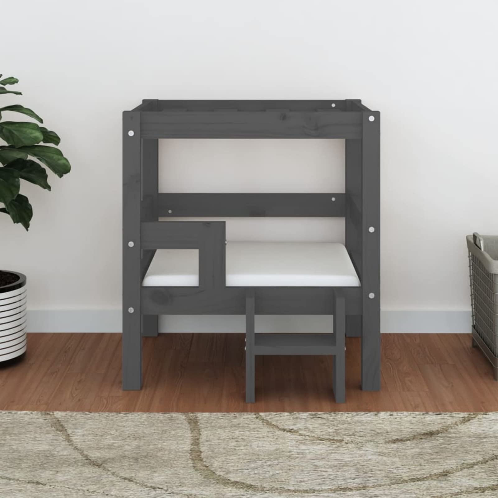 ZEYUAN Cama para Perros Madera Maciza de Pino Gris 55,5x53,5x60 cm, Colchon Perro, Cuna Perro, Cama Mascota, Dog Bed, Cama para Perros Y Gatos