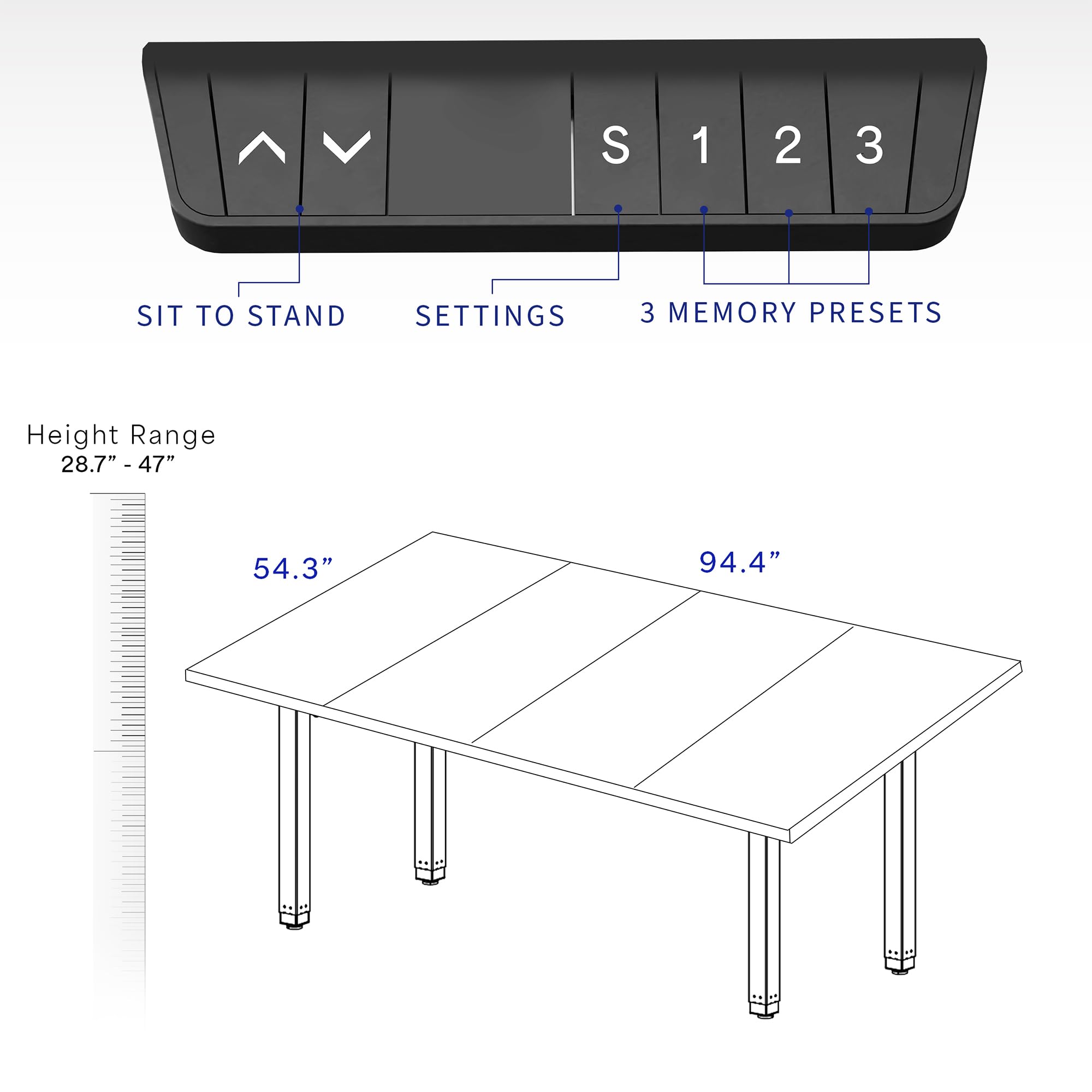 VIVO Electric Height Adjustable 95 x 55 inch Memory Stand Up Conference Table 4 Black Square Corner Tops — view 3