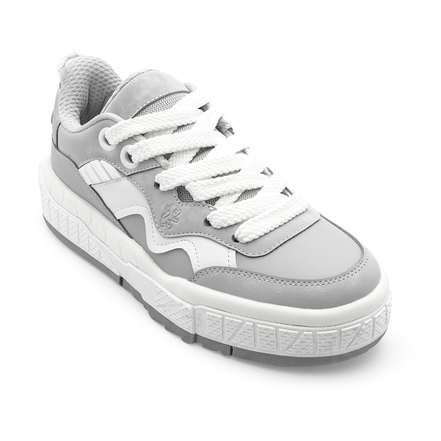 Women's Sneakers Grey Pu Round Toe Lace-Up Lightweight Comfort-image-46