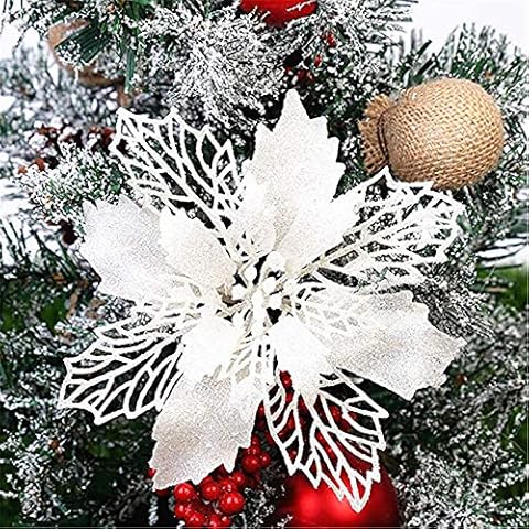 RAILONCH 12 Stück Glitter Weihnachtsbaum Dekoration Weihnachtsbaumschmuck Ornament Weihnachten Blumen Weihnachtsdeko Weihnachtsbaumanhänger Christbaumanhänger Cover