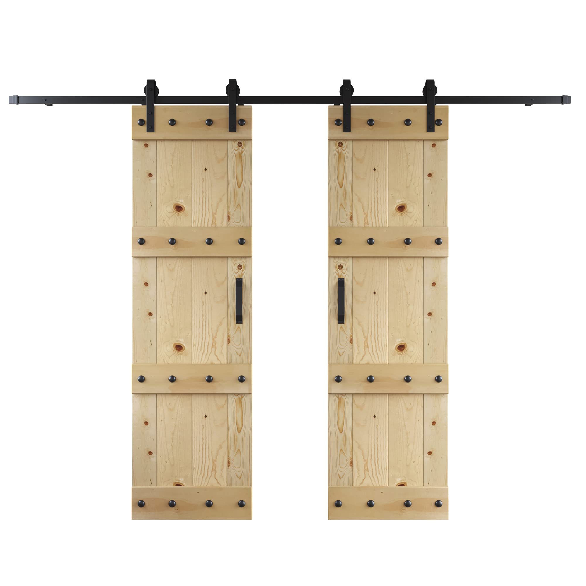 48 in x 84in. Castle-Series DIY Finished Knotty Pine Wood Double Sliding Barn Door with Hardware Kit (Unfinished)