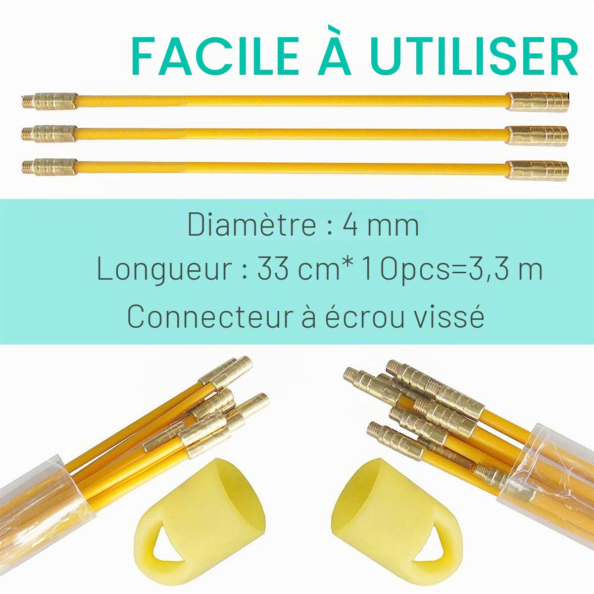 Akuoly Tire fil électriques 33cm x 10 pièces Jeu de baguettes fibre de verre, Kit rétractable d’installation pour Cable en Boîtier Plastique