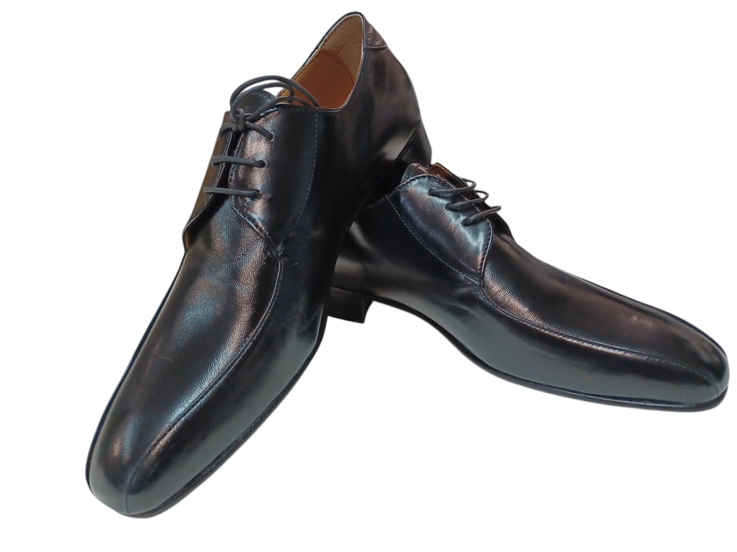 Scarpe Uomo Eleganti da Cerimonia in Vera Pelle Made in Italy 942 Nero Lucido Allacciata Fondo Vero Cuoio fine