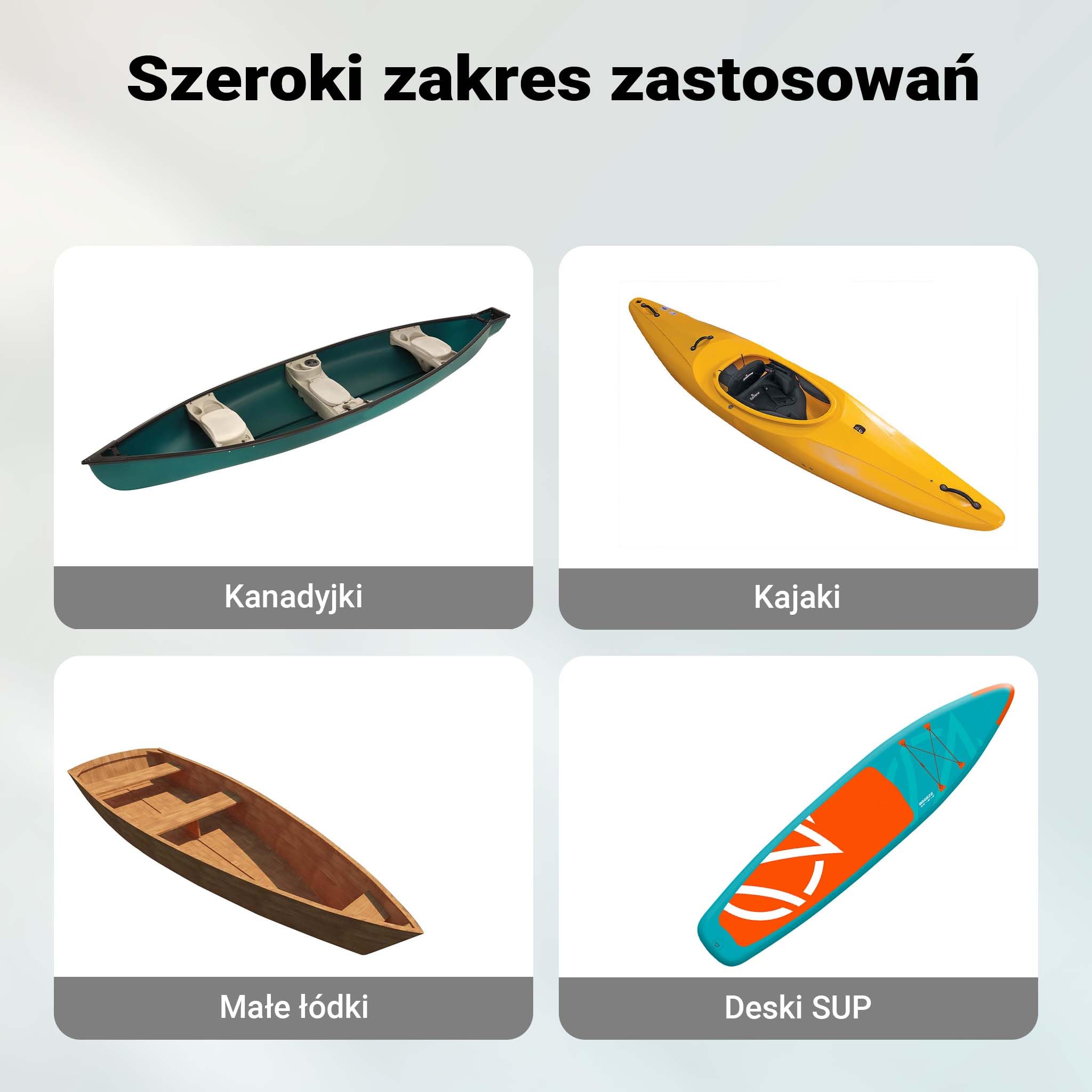 Regulowany aluminiowy wózek kajakowy Wiltec do 90 kg, wózek transportowy do łodzi, kajaków i kanoe, wózek surfingowy z poduszkami, kółka i paski PU ⌀31 cm