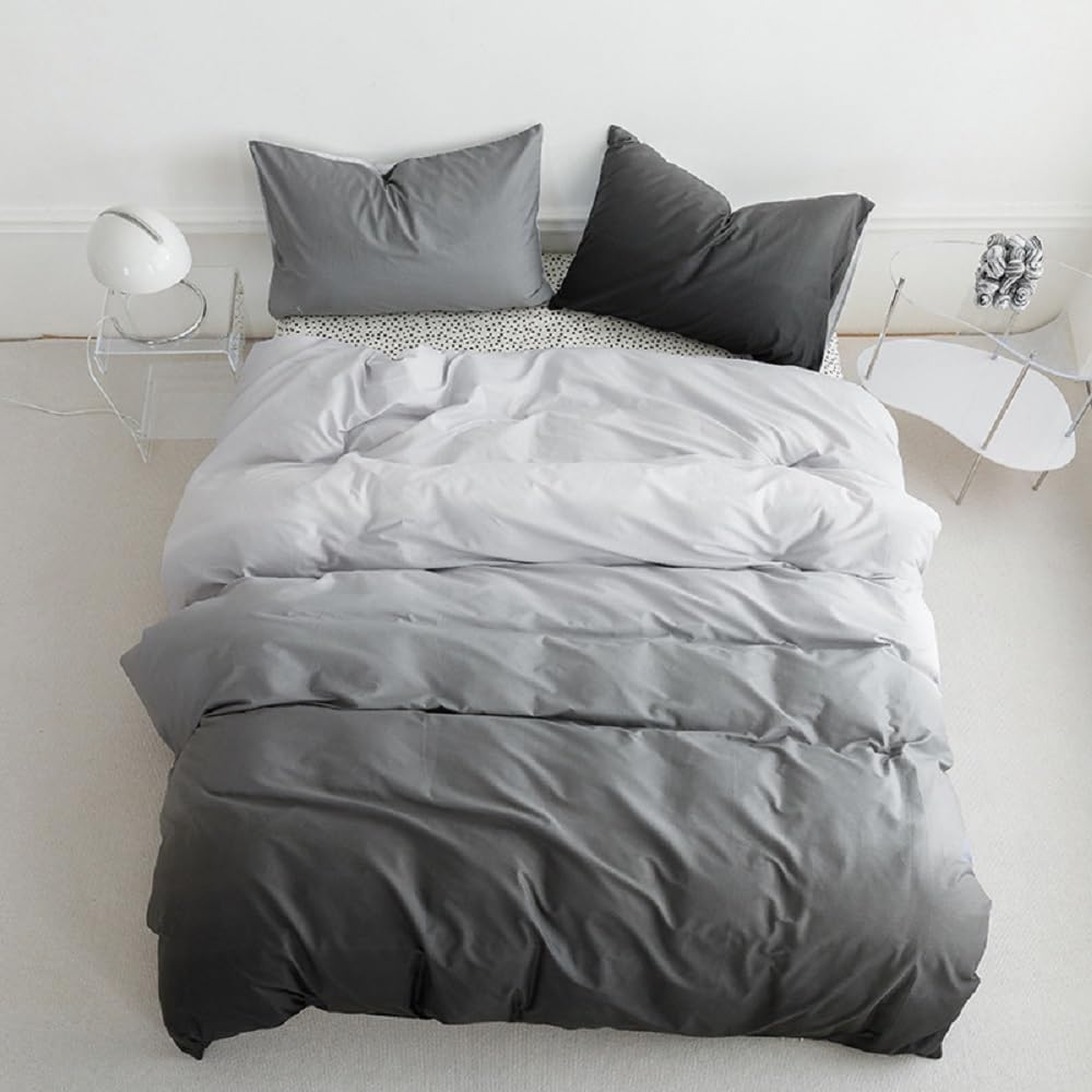Housse de Couette 240x280 Dégradé Parure de Lit 3 Pièces Gris 3D Reversible Ensemble de Literie Adulte Microfibre Douce et Confortable avec 2 Taies d'oreiller M/8236
