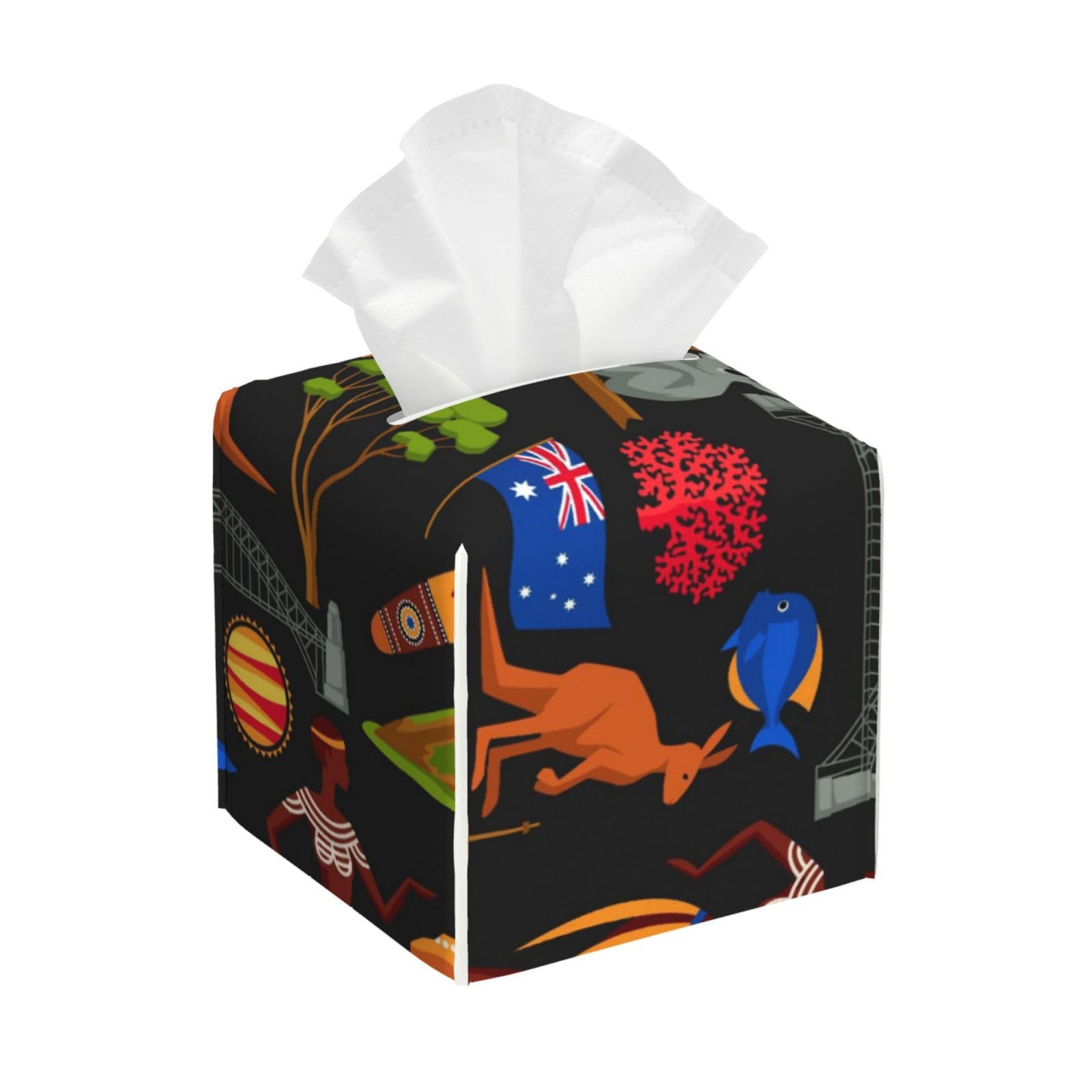 Australian Kangaroo and Koala Bear Square Tissue Box Cover with Modern and Stylish Bottom Tissue Box Storage Space