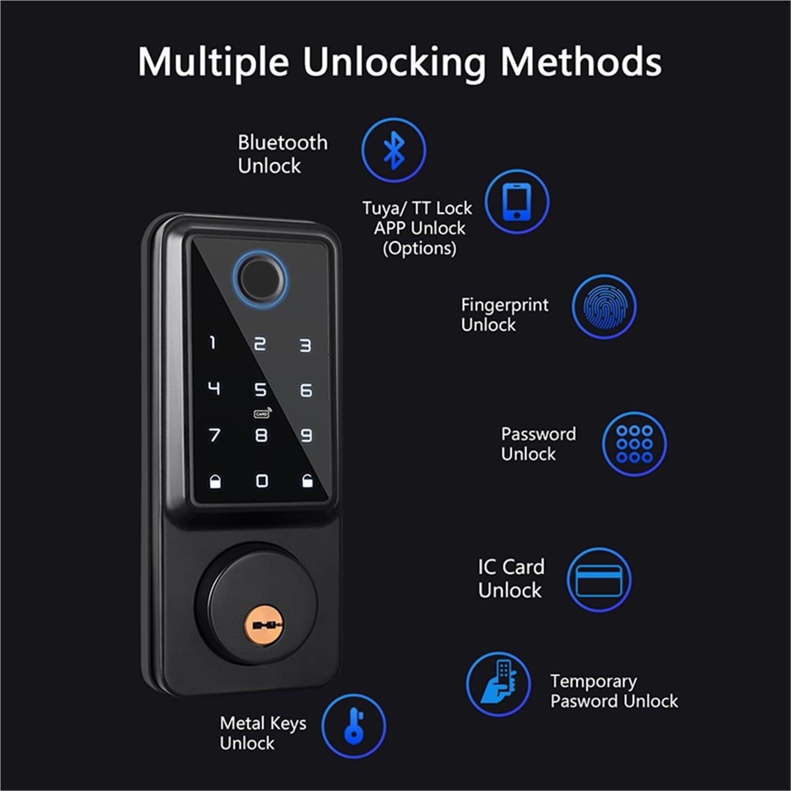 Serratura Smart, Smart Lock Biometria delle impronte digitali APP Controllo remoto Scheda password Serratura elettronica con catenaccio automatico,per camere da letto, uffici e hotel(Noir)