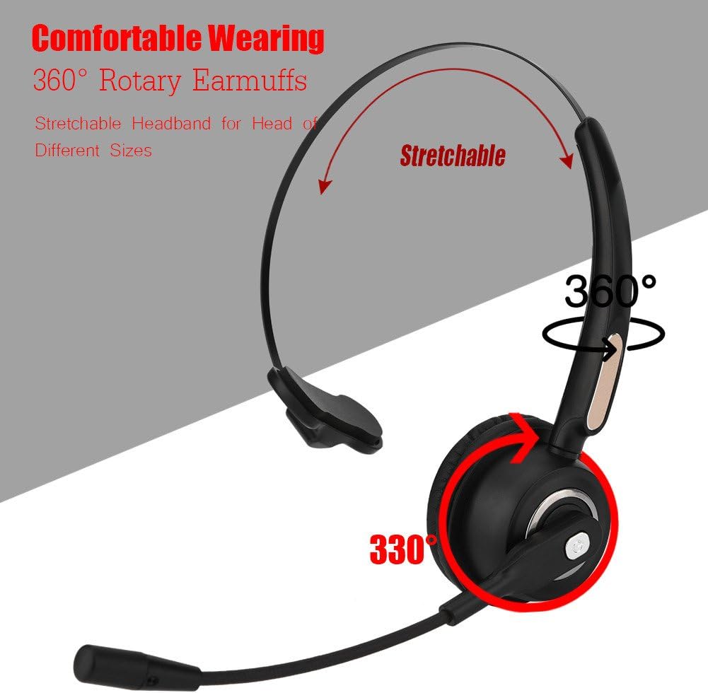 Bluetooth Headphones, Noise Cancelling USB Call Center Headset 360 Degree Rotation Long Call Time Customer Service Headphones with Mic for Computer Telephone Desktop Box